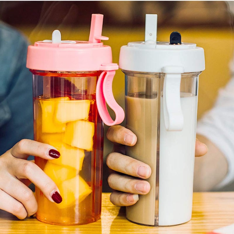 YYDSJFM Creative Water Cup,One Cup of Two Different Drinks Two Straws Couple Outdoor 600ml Drinking Cup for Camping Hiking Backpacking Travel Office,C - Image 3